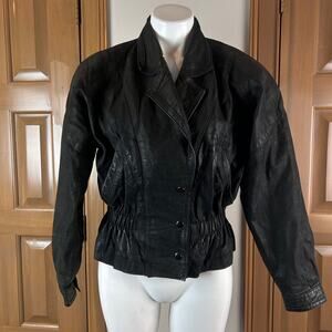 Vintage Midnight Oil black leather Moto biker jacket size large